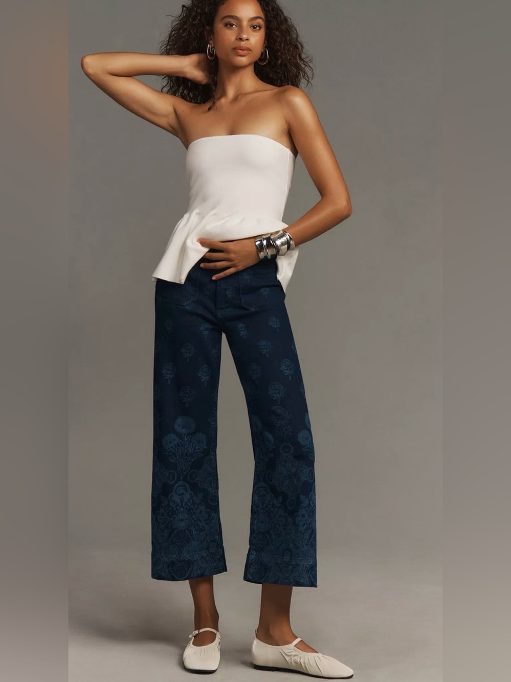 Maeve by Anthropologie The Colette Cropped Wide-Leg Floral Jeans 28P